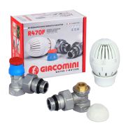 Комплект термостатический R470F жид/нап хром Ду 10 Ру10 Rp3/8«хR3/8»O-ring угловой ВР клипс clip-clap 8-32 oC штуцер с герметичной прокладкой Giacomini R470FX002