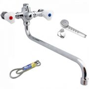 Смеситель для ванны двуручный ЦС-СМ 600 Классика белый пластик р/затвор длинный излив лейка хром L=315 Ц0000003595 Центр Сантехники (Подольск)